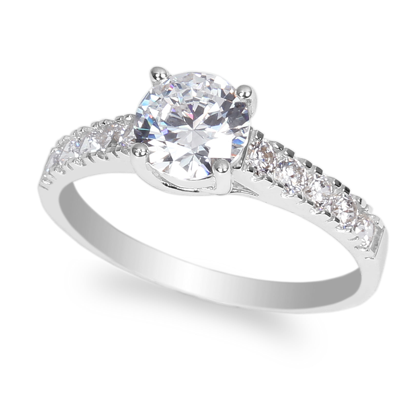 White Gold Plated Beautiful Round Clear CZ Unique Solitaire Ring Size 4-10 