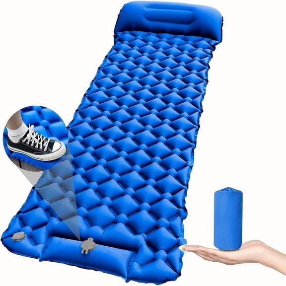 1-Person Inflatable Sleeping Pad with Built-in Foot Pump, Quick Inflate Heavy-Duty Moisture-Proof Air Cushion, Compact Portable with Carry Bag for Camping Backpacking Travel Hiking