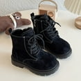 thumbnail image 3 of Dakaela 3-12Y Toddler Boys Girls Work Boots Suede Furry Lined Combat Ankle Booties Lace up Side Zipper Hiking Walking Shoes Black, 3 of 8