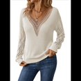 thumbnail image 1 of Suéteres de Larga para Mujer, de Otoño, con Encaje, Cuello en V, de Punto, Hombros Caídos, Jerseys, Tops. Lechoso L, 1 of 10