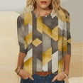 thumbnail image 2 of ZQGJB Plus Size Womens Tunic Blouse Vintage Color Block Print Summer 3/4 Sleeve Round Neck Graphic T-Shirts Ethnic Style Oversized Comfy Pullover Tops Multicolor#06 XXXL, 2 of 5
