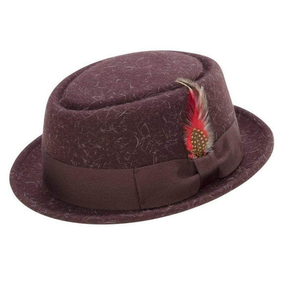 Montique Men's Heather Brown Soft Rabbit Wool Snap Brim Pork Pie Teardrop Dent Hat H52