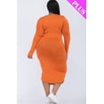 thumbnail image 4 of Plus Size Split Neck Long Sleeve Midi Dress, 4 of 5