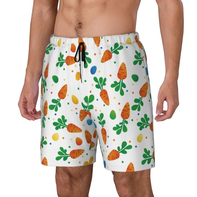 Cauagu Cute Carrot Print Mens Swim Trunks Quick Dry Board Shorts Swim Shorts with Compression Liner Bathing Suits-Small