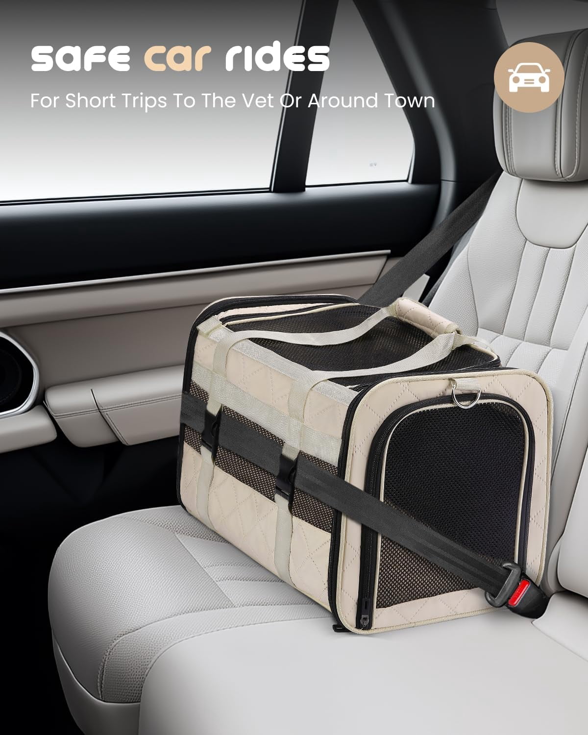 Soft Sided Cat Carrier for Small to Medium Cats, TSA Approved, Collapsible Travel Bag with Expandable Space and Breathable Window (Beige)