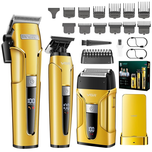Cortapelos VGR 694 para hombre, set de barbero profesional dorado