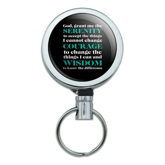Serenity Prayer Courage Wisdom Heavy Duty Metal Retractable Reel ID Badge Key Card Tag Holder with Belt Clip