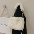 thumbnail image 5 of Luxury Soft Fluffy Furry Coin Purse Faux Fur Plush Tote Bags Pearl Chain Bag Phone Bag Plush Shoulders Bags BLACK, 5 of 8