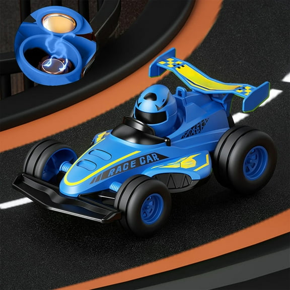 Magnetic Pull Back Car Toy Friction Powered Racing Vehicle with Removable Helmet 2 Play Modes Desktop Racer for Boys Kids Gift(Blue)