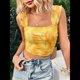 thumbnail image 5 of Camiseta Sin Mangas con Cuello Cuadrado y Estampado Floral para Mujer, Corte Ajustado para Vacaciones. Amarillo S, 5 of 9