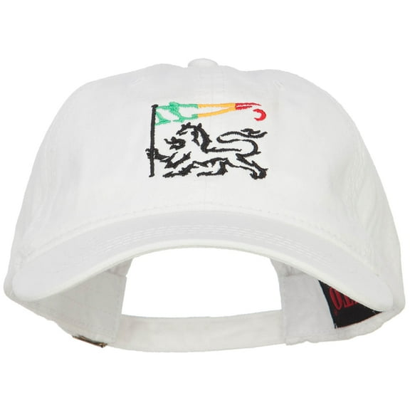Rasta Lion with Flag Embroidered Washed Cap - White OSFM