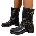 thumbnail image 6 of Womens Booties Round Toe Chunky Low Heel Ankle Boots Pull On Motorcycle Style Womens Shoes Vintage Outfits, 6 of 6