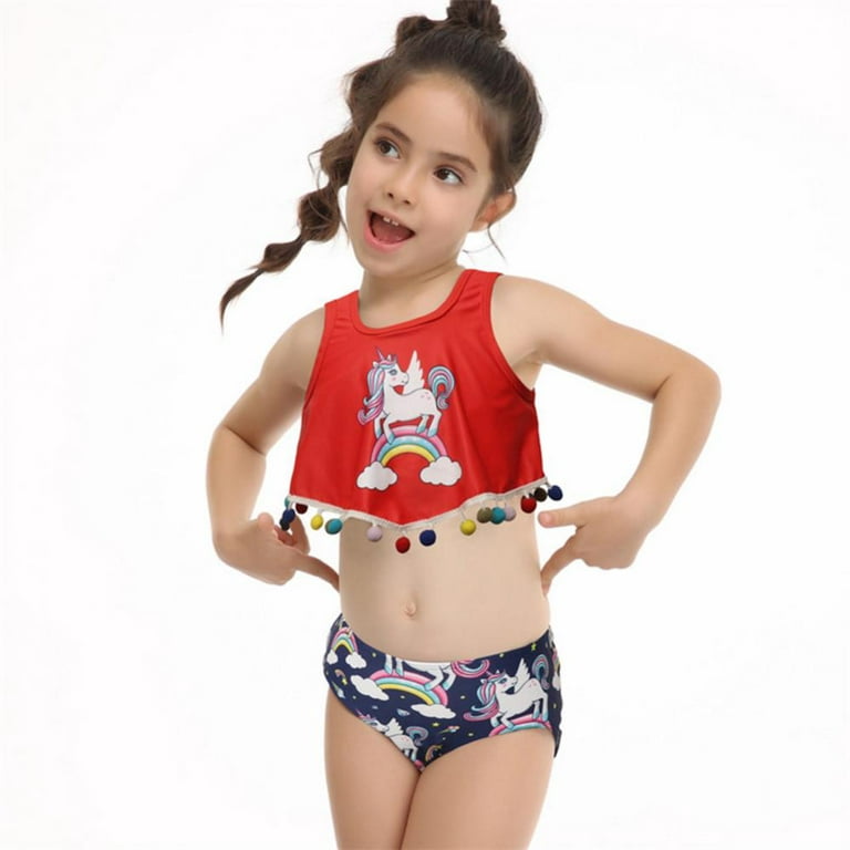 Bullpiano Kids Swim Suit Ages 2-12 Years Two-pieces Bathing Suits Crop Tank  Top and Bottoms Kids Sunsuit Tankini Suit Cute Swimsuits 4-5 Years 