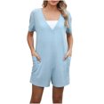 thumbnail image 2 of Warop Women's Loose Casual Solid Color V-Neck Pocket Short Sleeve Reversible Jumpsuit, 2-Way Wear Romper for Summer and Daily, 2 of 9