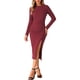 thumbnail image 1 of Vestido de mujer Inspire Chic con cuello redondo, manga larga, fruncido lateral y abertura XS Rojo oscuro, 1 of 6