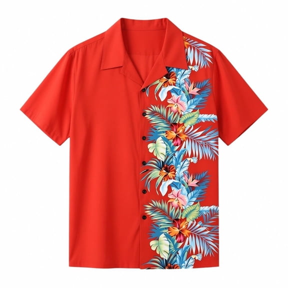 IWRICH Men's Tropical Floral Printed Shirts Plus Size Button down Summer T Shirts Camp Collared Casual Fashion Vacation Tops Red XL