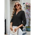 thumbnail image 5 of Deago Women's Casual 3/4 Sleeve Henley V-Neck Pleated Back Blouses Loose Blouse Tops T-Shirts (Black, L), 5 of 9