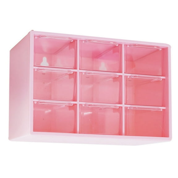 Desktop Plastic Organizer,Drawer Storage Box with 9 Mini Drawers,Drawer Storage Case,Office Supplies Storage Box,Small Items Organizer for Hairpin/Stickers/Handmade Accessories Storage Case,Pink