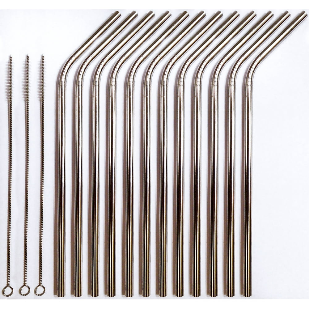 Reusable Straws Stainless Steel Drinking Set of 12 + 3 Cleaners