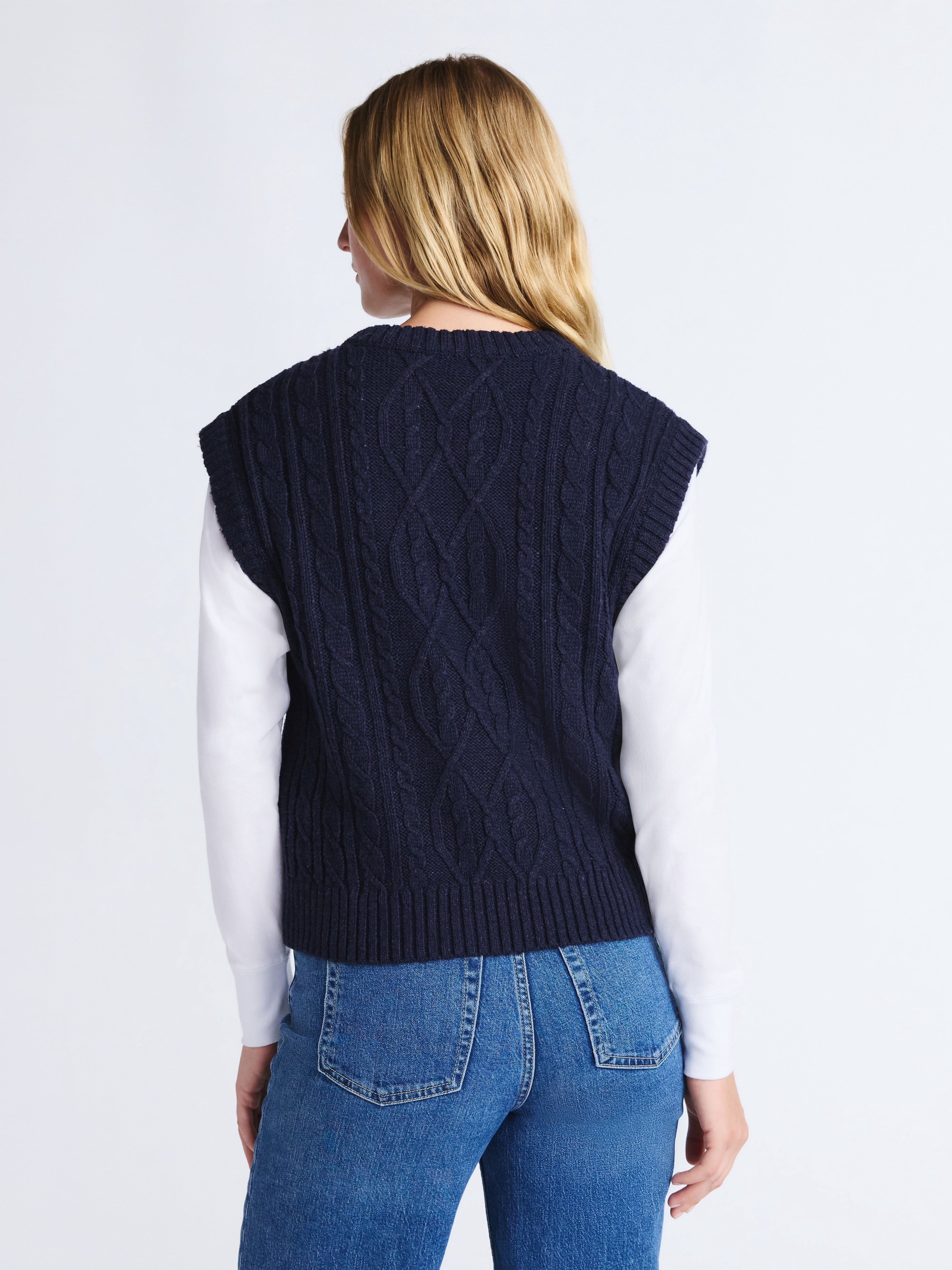 Free Assembly Women's Embellished V-Neck Cable Sweater Vest, Sizes XS-XXL