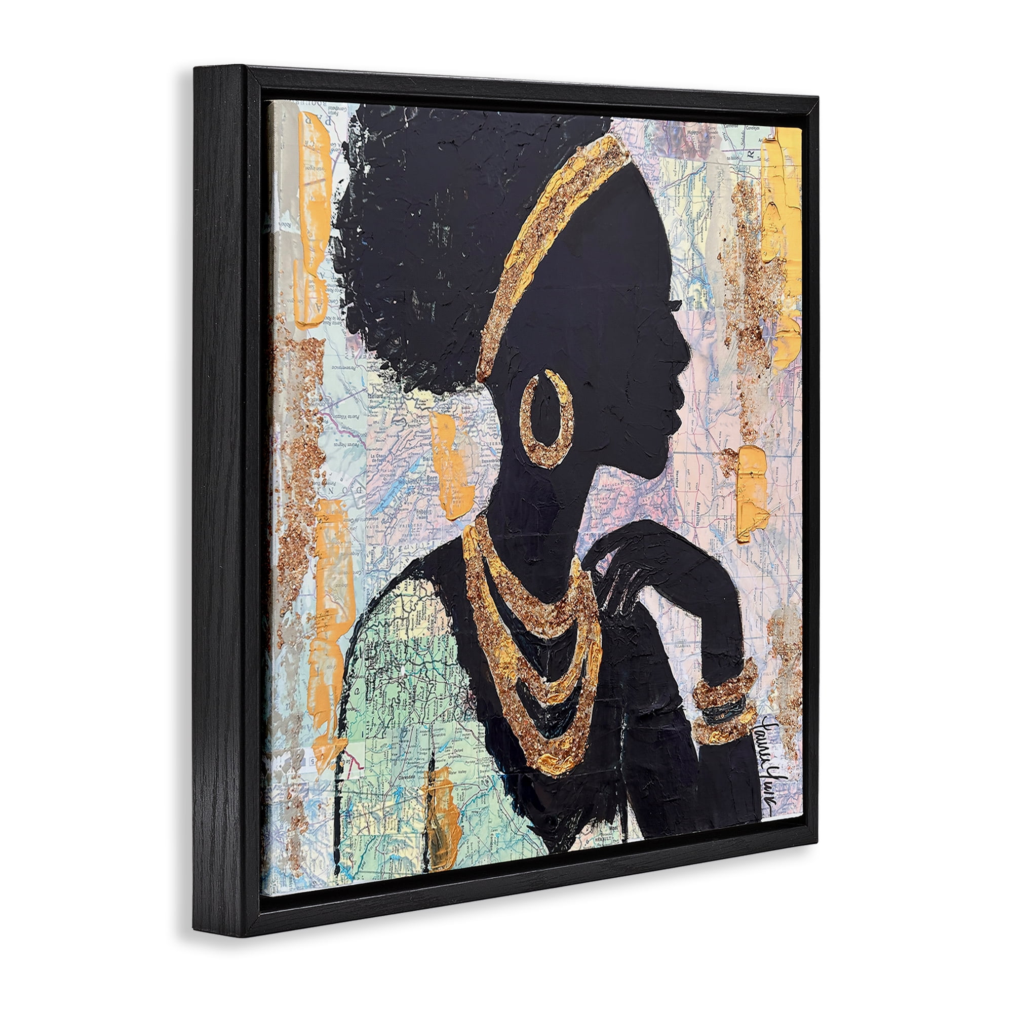 Stupell Industries Jewelry Clad Girl Silhouette Black Framed Floater Canvas Wall Art, design by Lauren Luna