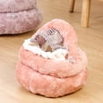 thumbnail image 3 of Cama redonda para gatos de felpa suave con capucha para perros y gatos, piel sintética Rosa Zulema felpa gatos perros cama, 3 of 7