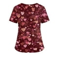 thumbnail image 3 of Womens Valentines Day Scrub Tops Plus Size Hoilday Short Sleeve Cute Valentine Love Printed Scrubs Casual V Neck Scrub Shirts Medical Nurse Uniform Nursing Workwear with Pockets Red M, 3 of 4