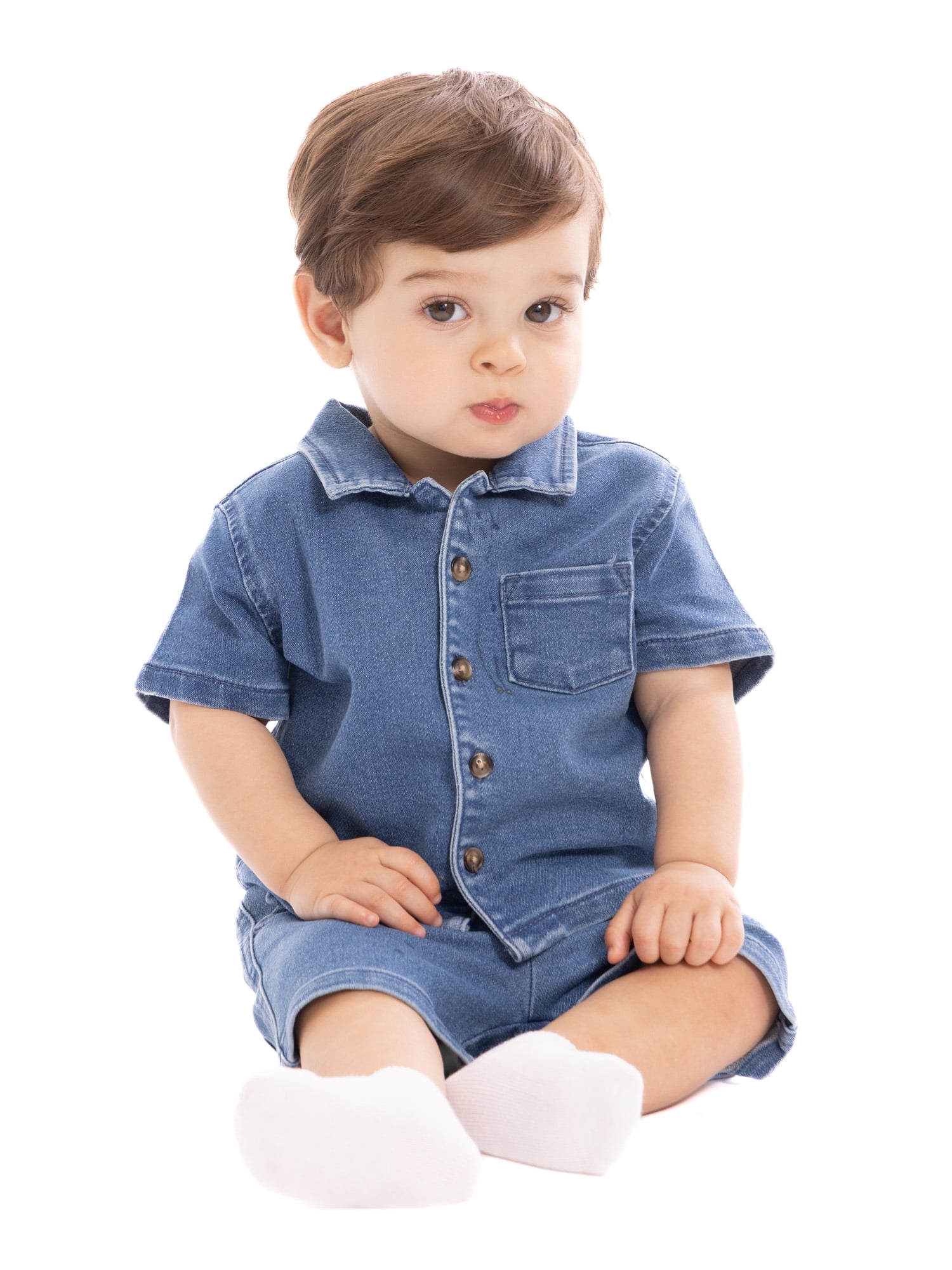 Wonder Nation Baby Boys Short Sleeve Collared Button Top and Matching Shorts Set, Sizes 0/2M-24M