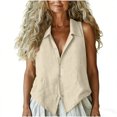 thumbnail image 5 of Tqcoqu Women's Jacket Waistcoat Deep V Neck Sleeveless Button Down Vest Linen Casual Trendy Tank Tops,Beige,Women's S-XXL, 5 of 7