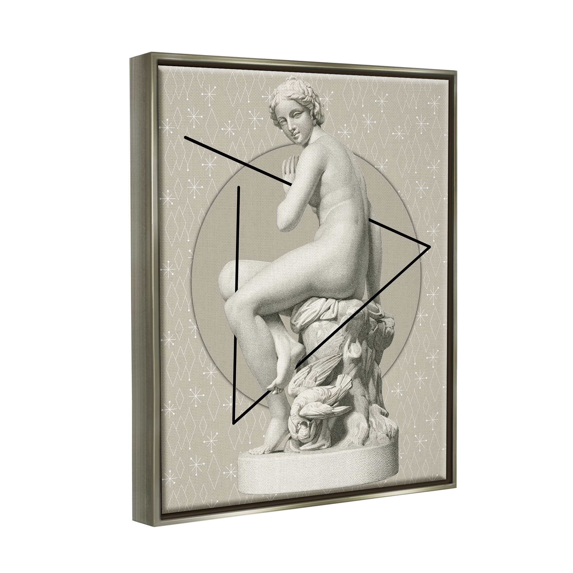 Stupell Industries Geometric Classical Statue Abstract Painting Gray Floater Framed Canvas Art Print Wall Art, 25 x 31