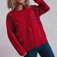 thumbnail image 2 of UJNDER Crew Neck Long Sleeve Cherry Jacquard Knit Pullover Sweater for Women Red M, 2 of 9