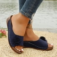thumbnail image 4 of Fnooota Womens Comfort Sandals, Vacation Casual Slip On Open Toe Wedge Sandals Blue Size 7, 4 of 7