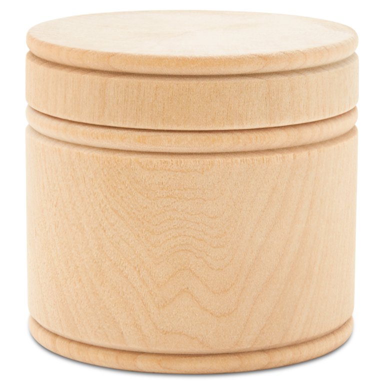 Small Round Wood Box 2-5/8 inch x 2-3/4 inch x 2 inch, Pack of 1 Unfinished  Wood Canister for Salts and Loose-Parts Play, by Woodpeckers 