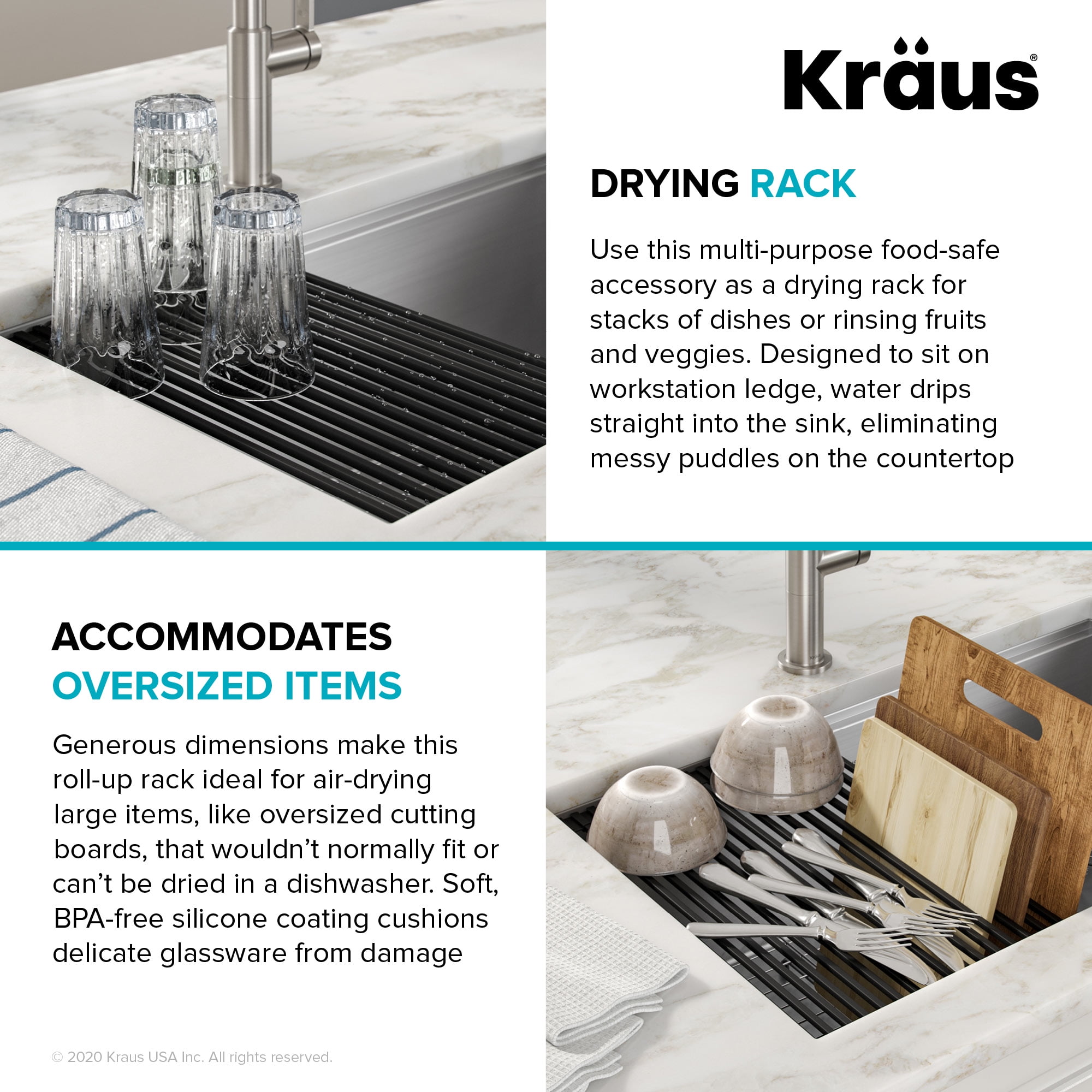 KRAUS Multipurpose Workstation Sink Roll-Up Dish Drying Rack in Black