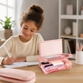 thumbnail image 3 of Double Layer Pencil Box, Large Capacity Plastic Hard Crayon Box, Durable Plastic Clear Marker Organizer with Snap Lid, Stackable Storage Boxes (Pink, 8''X5''X2''), 3 of 7
