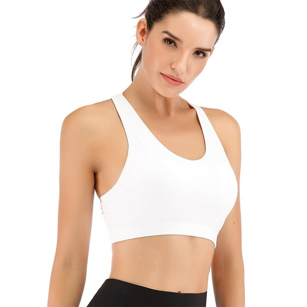 Sports Bra for Women, Criss-Cross Back Padded Strappy Sports Bras Medium  Support Yoga Bra with Removable Cups White XL