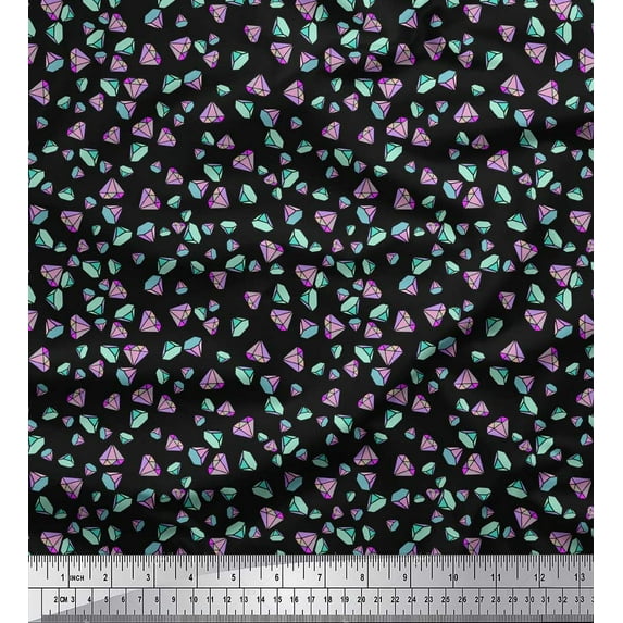 Soimoi Black Moss Georgette Fabric Diamond Geometric Print Sewing Fabric Yard 42 Inch Wide