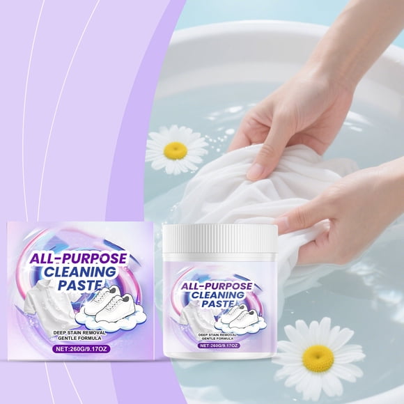 Crema de limpieza multiusos para uso doméstico en ropa y calzado. Desengrasante potente y eliminador de manchas. Limpiador para exteriores e interiores. Eficiente para la suciedad diaria. Fórmula de