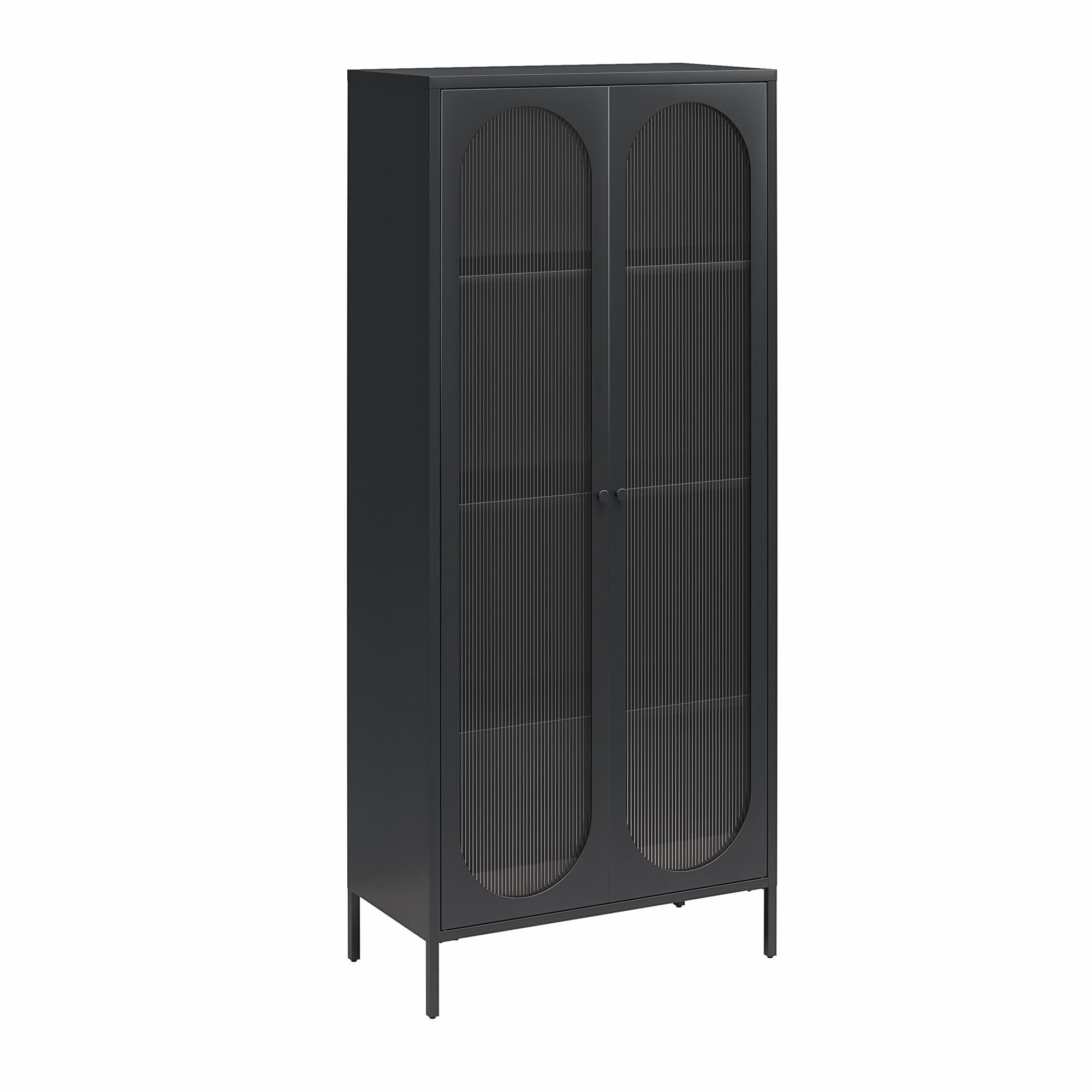 Mr. Kate Luna Tall 2-Door Accent Cabinet with Fluted Glass, Black