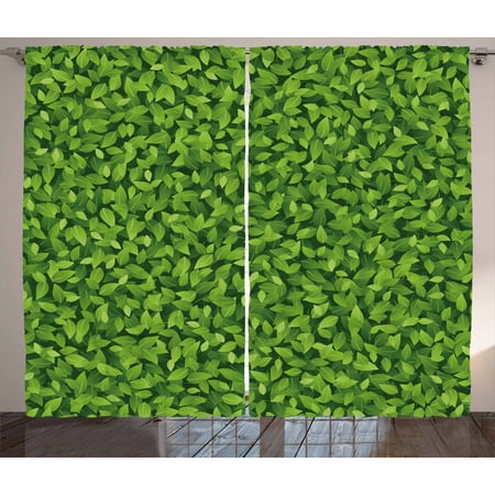 Green Curtains 2 Panels Set Fresh Leafage Foliage Botanical