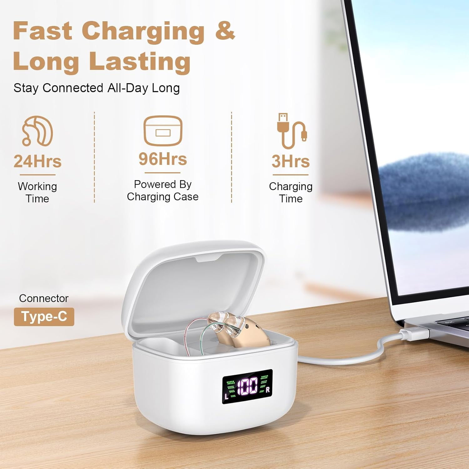 Rechargeable Hearing Aids For Seniors, Sound Amplifier With Noise Canceling Function, Digital Hearing Aid With Charging Case, Hearing Amplifier For Adults With Hearing Loss (Brown)