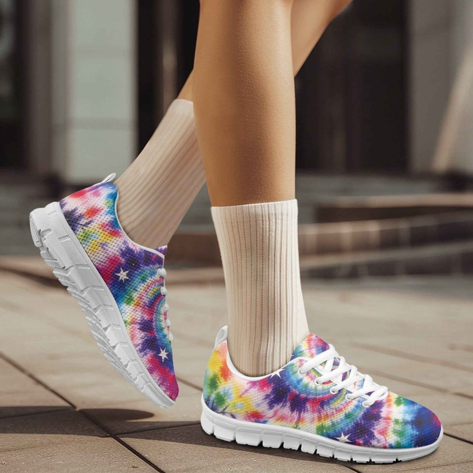 COEQINE Star Tie-dye Tennis Shoes for Women Girls Sneakers Lightweight Athletic Work Shoes Breathable Footwear for Jogging Training Climbing