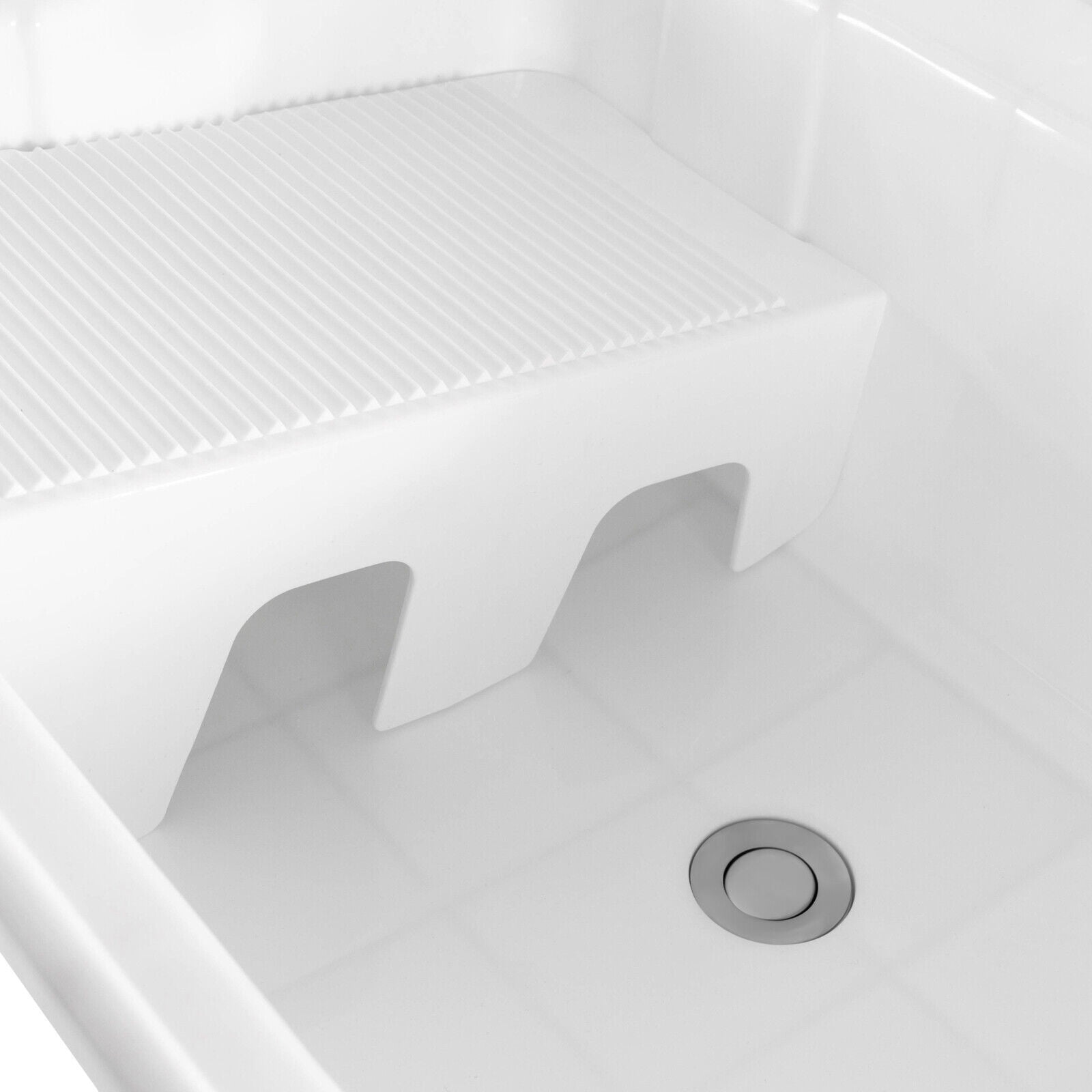 31.5" White Utility Sink Laundry Tub, Freestanding Plastic Laundry Sink w/Removable Washboard, Floor Mount Laundry Room Utility Sink with Cold&Hot Water Faucet for Laundry Room,Garden