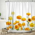 Yellow Floral Shower Curtain,Spring Daisy Waterproof Fabric Bathroom