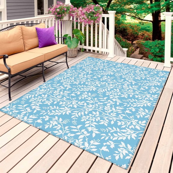Blue Spring Floral Outdoor Rug 3x5 Ft, Non Slip Washable Area Rug, Farmhouse Flowers Elegant Pastoral Patio Rugs Carpet Runner, Large Floor Mat for Indoor/Outdoor Deck Porch Camping