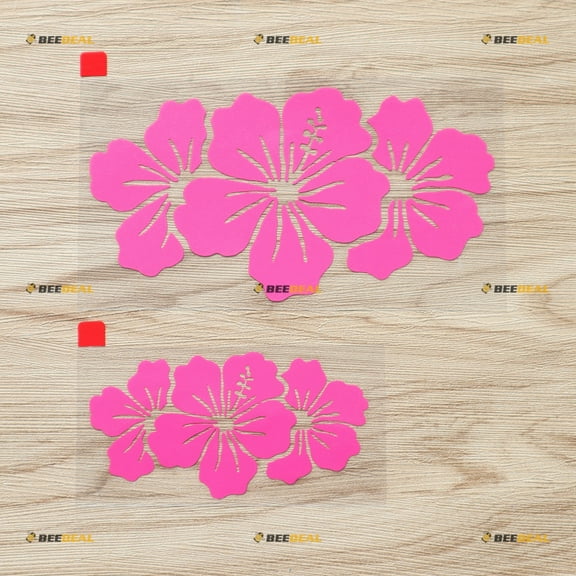 Three Hibiscus Flowers Hawaiian Decal Vinyl Sticker - 2 Pack Hot Pink, 4 Inches, 6 Inches - Hawaii Aloha Style B for Car Boat Laptop