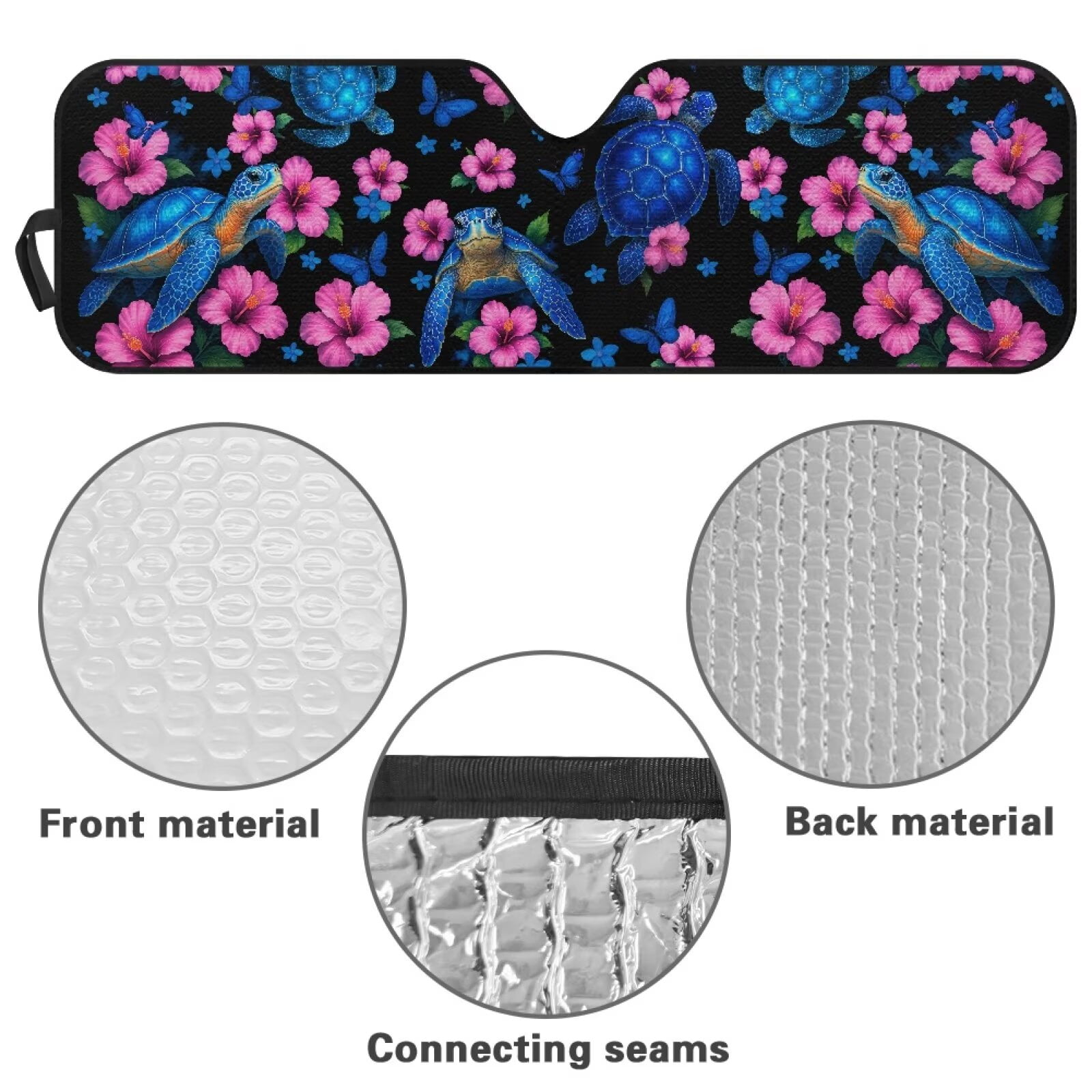 Uorisanigo Windshield Sun Shade, Shade Heat Shield, 52.95 in *16.14 in, Compatible with Jeep Wrangler, Compass, Gladiator & Renegade,UV Blackout Boho Floral Turtle Shades,1Pc