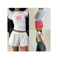 thumbnail image 4 of Yunliwuli Women Short Sleeve T-Shirts Bowknot/Cherry/Car Print Crew Neck Shirts Summer Casual Slim Fit Tops Streetwear, 4 of 10