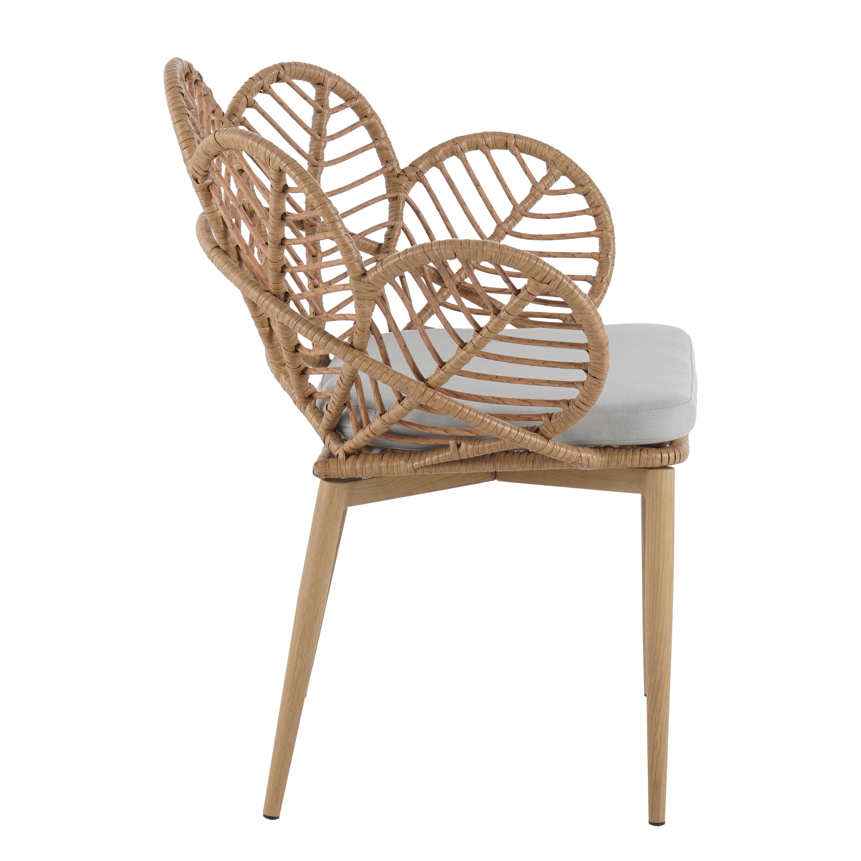 Outdoor Wicker Peacock Shape Papasan Style Chair for Patio Garden, Light Brown