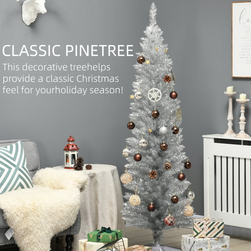 Alvantor Christmas Tree Unlit Pencil with 390 Tips, Slim Holiday Decor 21.75"x21.75"x72" 6ft Silver